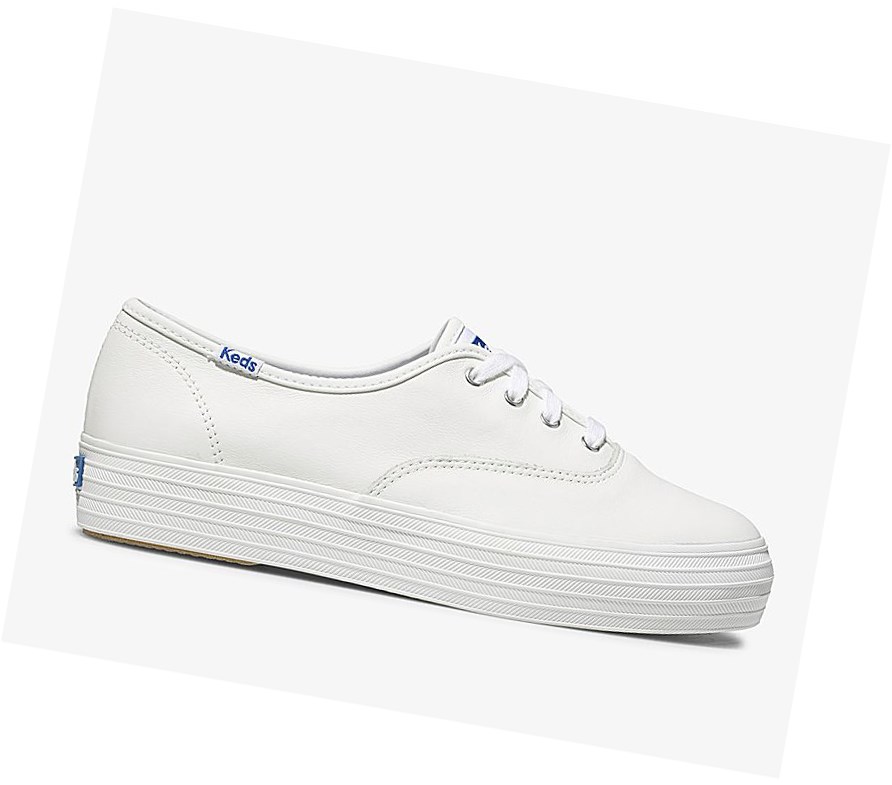 Zapatos con Cordones Keds Triple Cuero Mujer Blancos | IHY263179