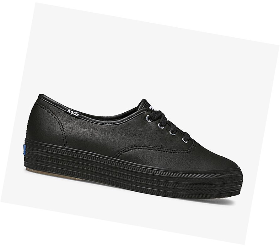 Zapatos con Cordones Keds Triple Cuero Mujer Negros | PNM374926