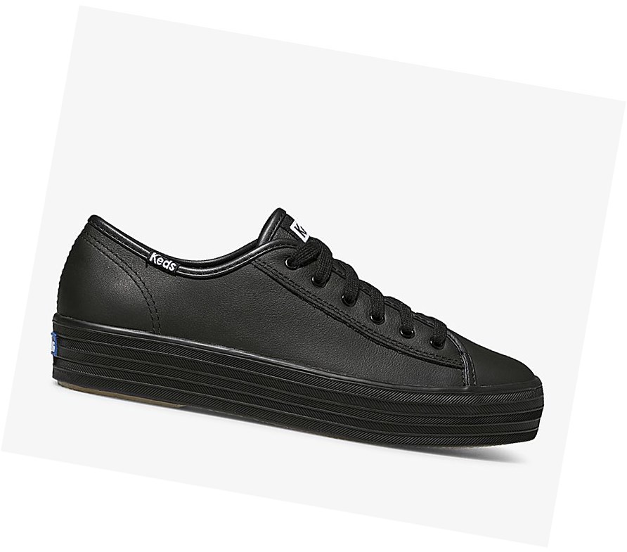 Zapatos con Cordones Keds Triple Kick Cuero Mujer Negros | LVT901637