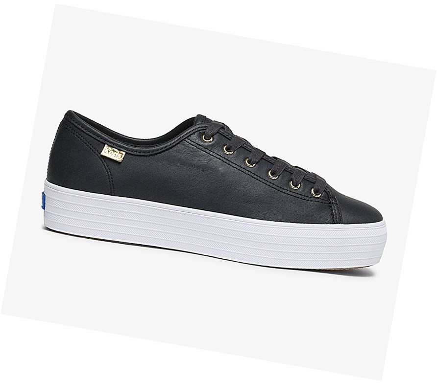 Zapatos con Cordones Keds Triple Kick Luxe Cuero Mujer Negros | YRH426138