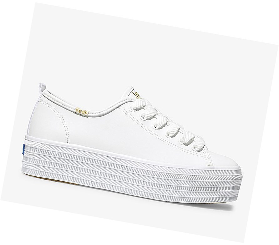 Zapatos con Cordones Keds Triple Up Cuero Mujer Blancos | UMR485291